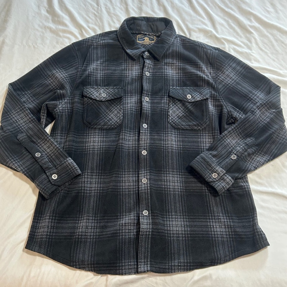 Freedom Foundry Mens Fleece Plaid Button Down Shirt Black Grey XL RN151451